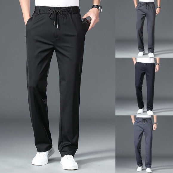 Blekii Men's Stretch Dress Pants, Loose Straight Leg Casual Trousers for Office, Breathable Summer Business Pants, Elastic Waist for Comfort, Smart Casual Bottoms for Work Or Formal Events Black