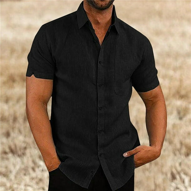 Camisa de manga corta para hombre camisa informal de lino y algodon con cuello vuelto blusas formales para eventos sociales ropa de verano Walmart en linea