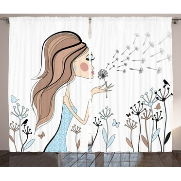 Ambesonne Retro Curtains 2 Panel Set, Dandelion Flower Spring, 108" x 90", Warm Taupe and Blue