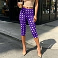 thumbnail image 4 of BRELIL Women's High Waisted Capri Pants Stretch Polka Dot Slim Fit Casual Leggings Streetwear Summer Vacation Outfits, Purple L, 4 of 7