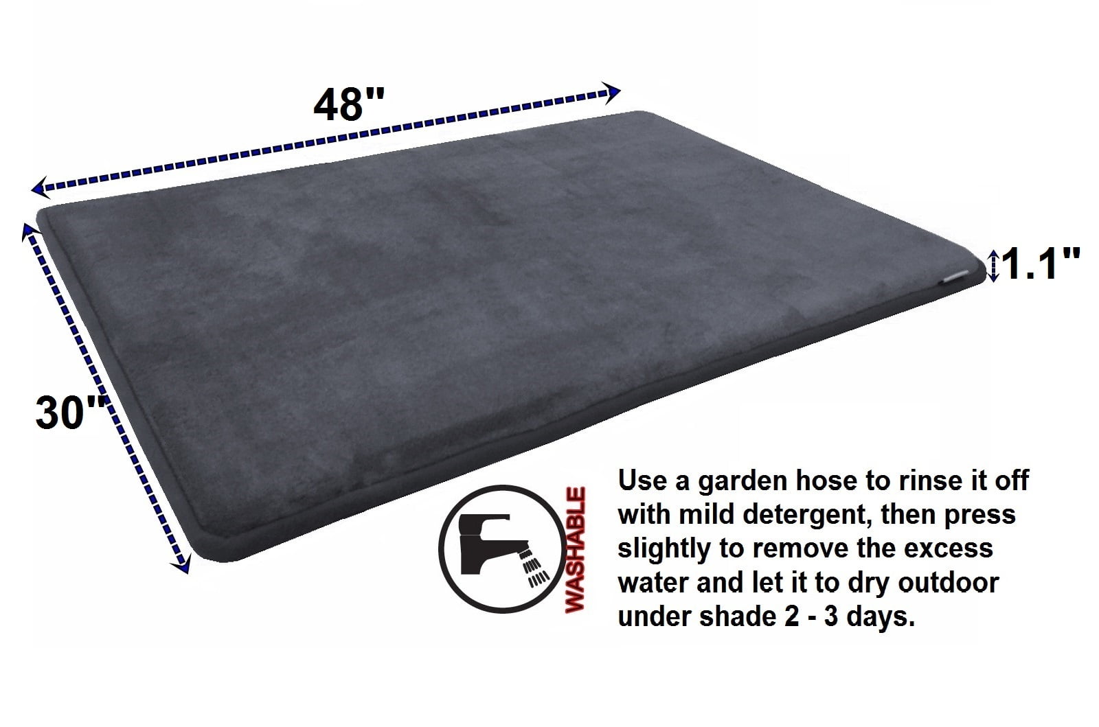 Dogbed4less XL Waterproof Memory Foam Pet Bed Mat Pillow Topper for Dog Crate or Area Rug, Gray