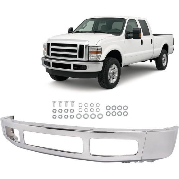 KOJEM Front Bumper Face Bar Compatible with 2008-2010 Ford F-250 350 Super Duty Cabela's FX4 Replacement for FO1002406 8C3Z17757B Steel Chrome Silvery
