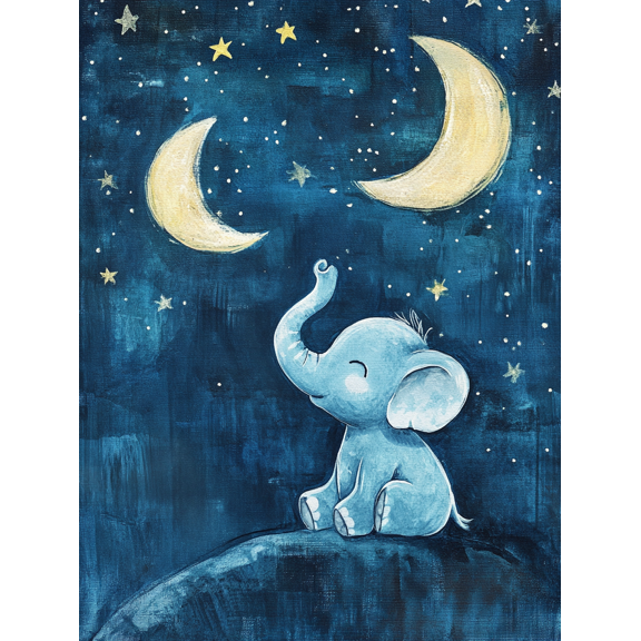 Cute Elephant and Moon Canvas Wall Art， Perfect for Bedroom， Living Room， Nursery， Gallery Wall， and Office Decor
