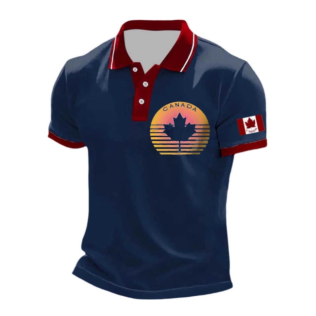 Men's Shirt for Everyday Casual Comfort with Embroidered Maple Design for Canada Day Celebration