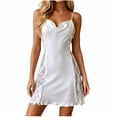 thumbnail image 2 of Blmnix Baby Doll Nightgown for Women Chemises Lace Nightgown Sexy Nightgowns Sleepshirts White Cowl Neck Sleeveless Short Moomoo Nightgown, 2 of 7