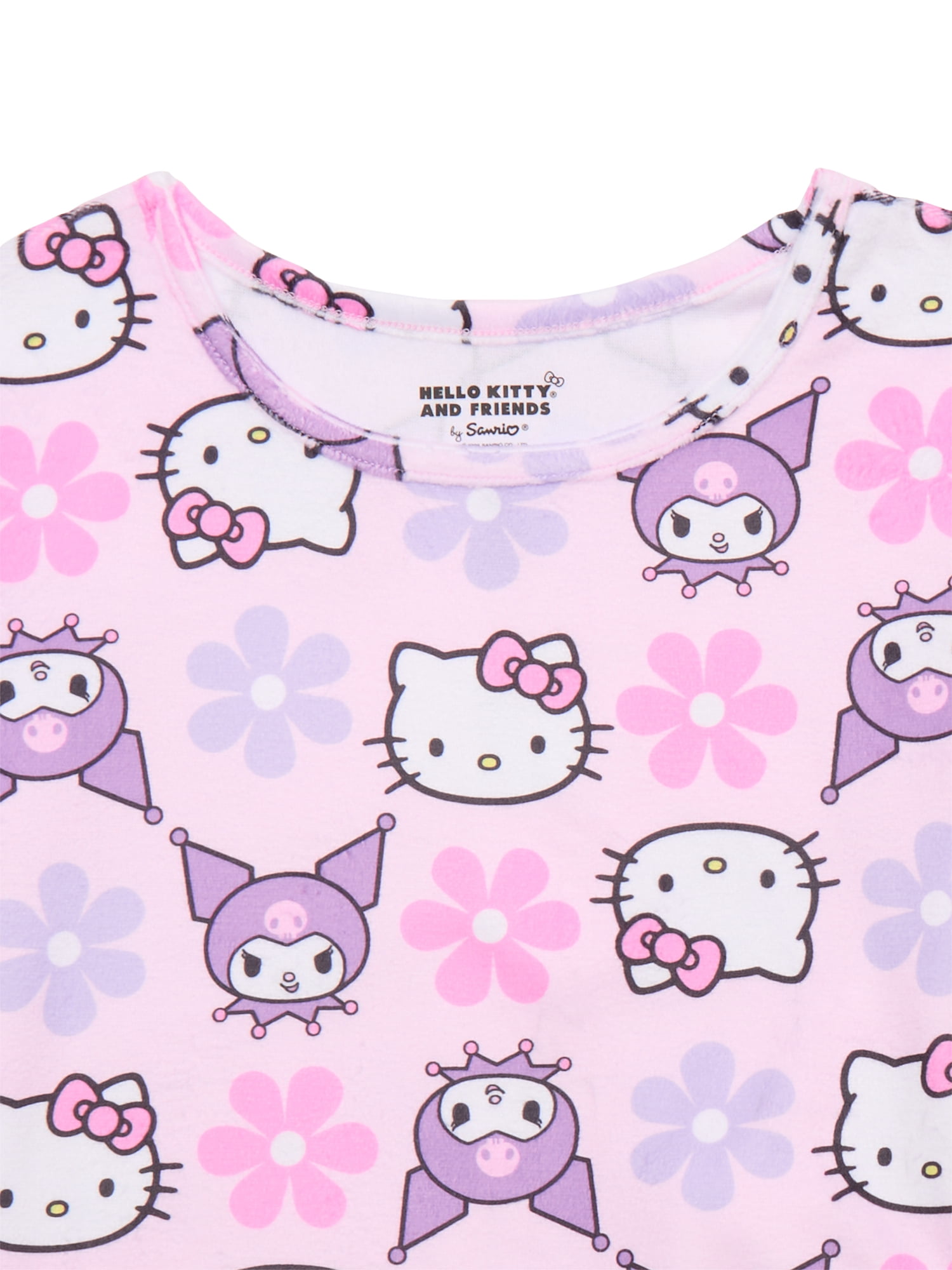 Hello Kitty and Kuromi Girls Short Sleeve Top and Shorts Pajama Set, 2-Piece, Sizes 4-12
