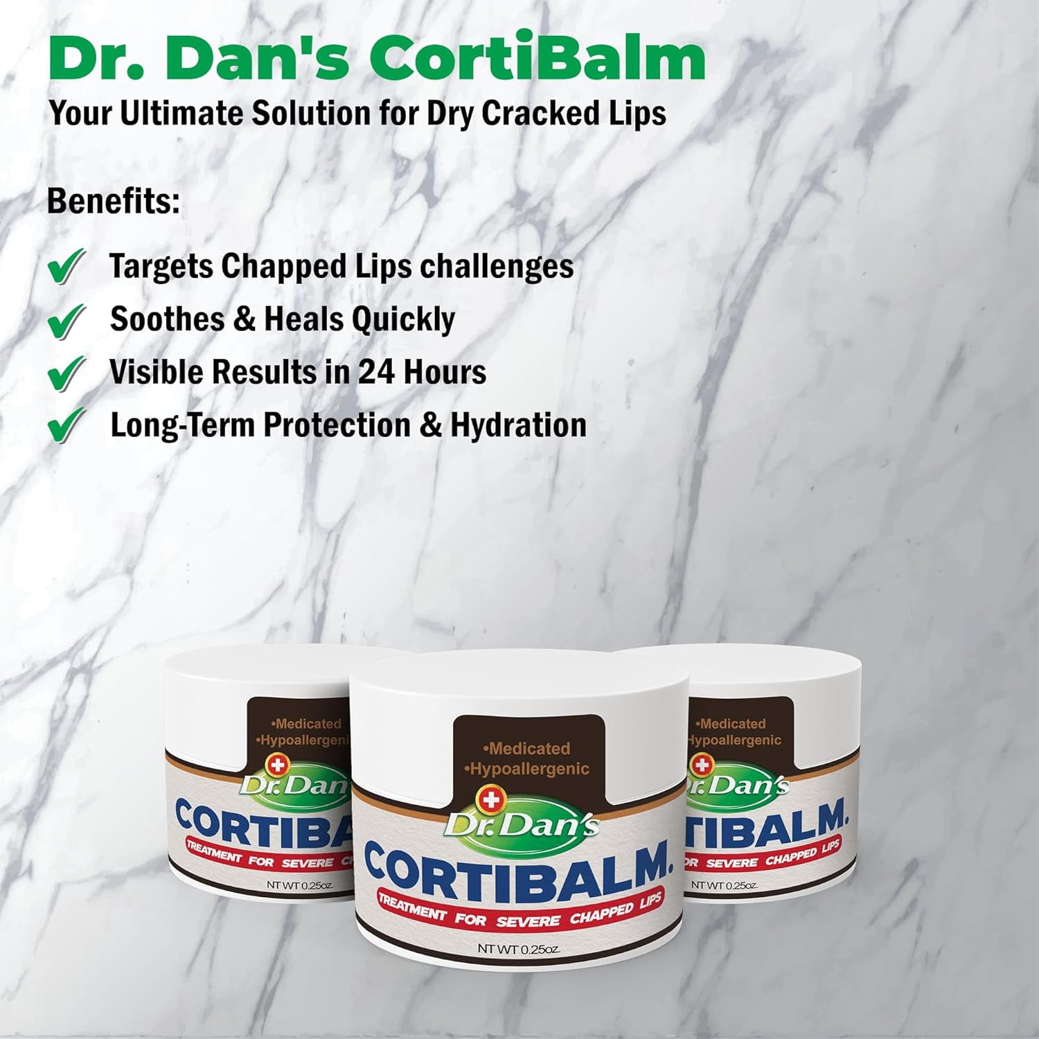 Dr. Dan's CortiBalm Lip Balm for Chapped Lips, Medicated Solution, 0.25 oz, 1 Pack