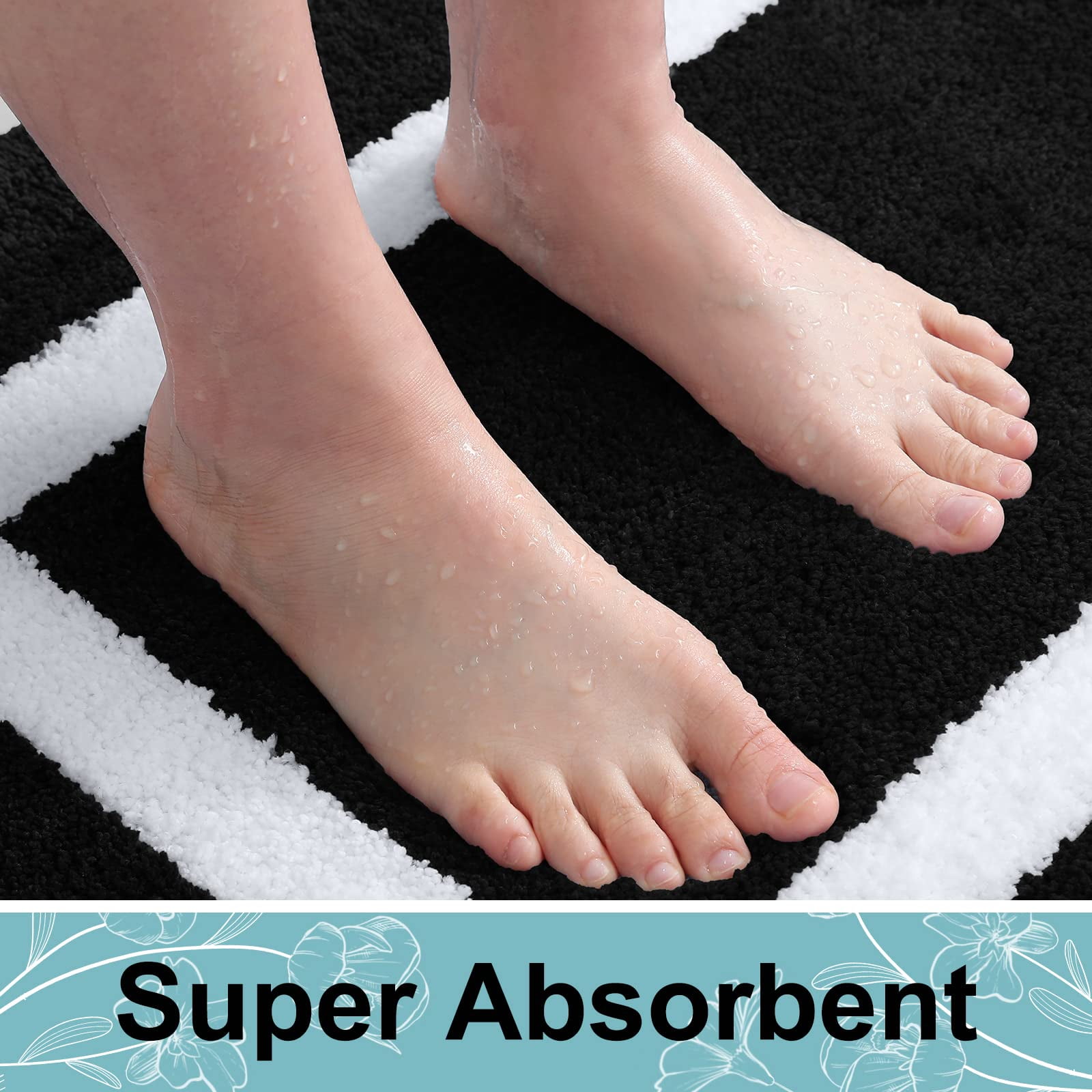 Smiry Luxury Microfiber Bathroom Rug Mat 20"x30" Soft Absorbent Bath Rug Non-Slip Plush Shaggy Bath Carpet,Black