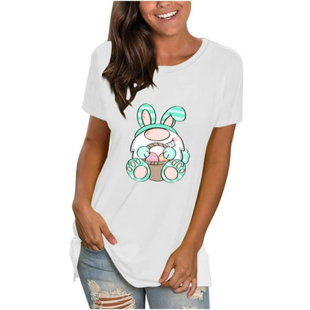 

Womens Easter T Shirt Plus Size Short Sleeve Crew Neck Tees Bunny Print Eggs Graphic Shirt Womens Scrub Tops