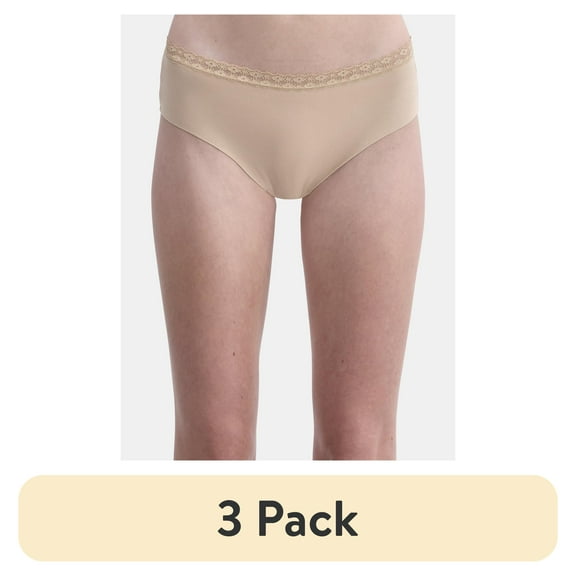 (3 pack) No Boundaries Cotton Hipster Panty with Lace, Women’s and Women’s Plus, Sizes S-XXXL
