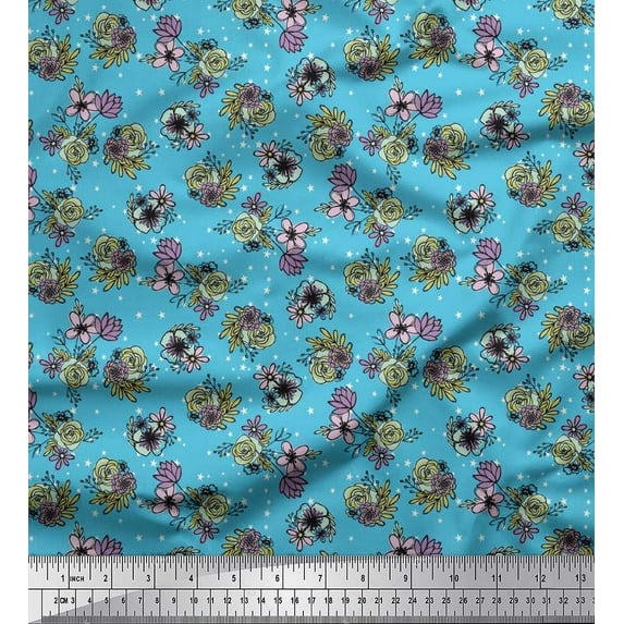 Soimoi Cotton Cambric Fabric Star,Leaves & Rose Floral Print Fabric by The Yard 56 Inch Wide