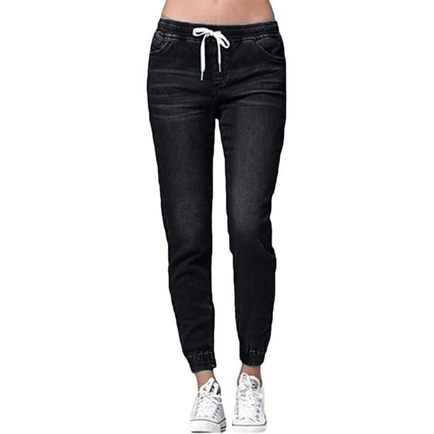 Suanret - Suanret Women's Casual Denim Jogger Pants Ladies Drawstring Elastic Waist Jeans