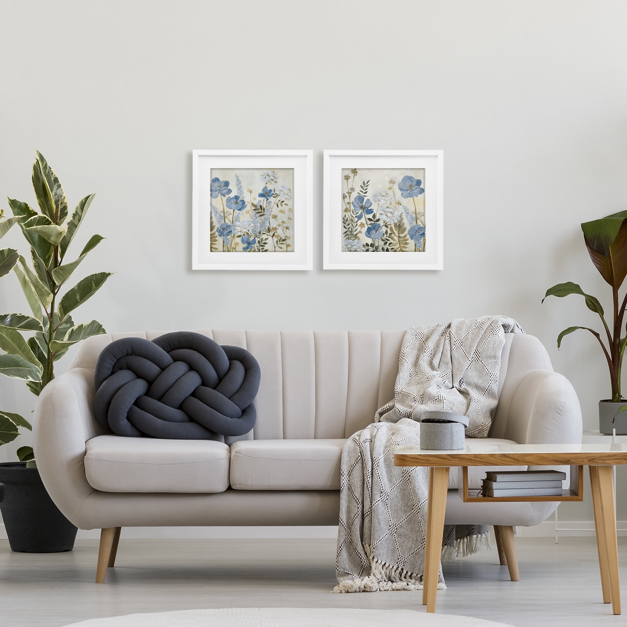 Stupell Industries Blue Peaceful Garden 2 Piece White Framed Print Under Glass Set, design by Lanie Loreth