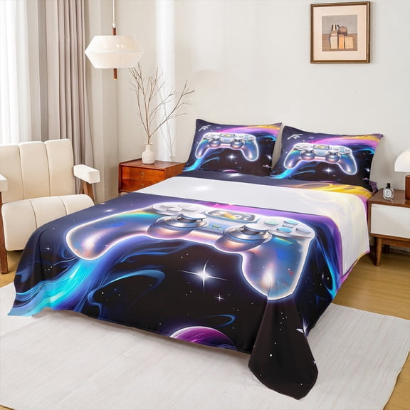 Castle Fairy Silver Cyberpunk Gamepads Twin Sheet Sets,Video Game Bedding