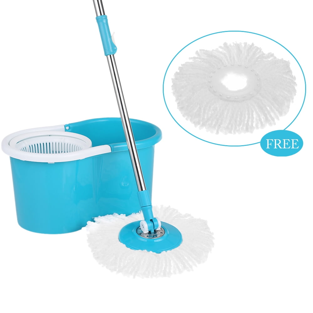 360°Spin Mop Stainless Steel Bucket Set w/ Rotating Magic Floor Microfiber Head 