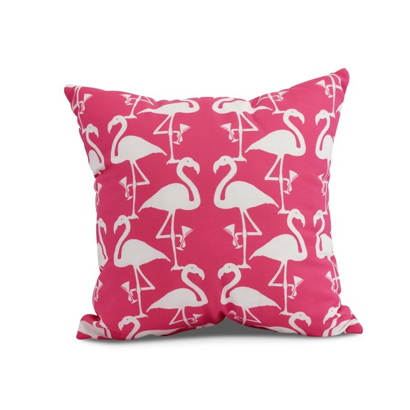 Simply Daisy, 16 x 16inch, Flamingo Heart Martini Animal Print Pillow, Pink