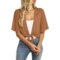 thumbnail image 2 of Lumtrix Women'S 2026 Summer Lightweight Short Bolero Cardigan Shrug Sheer Tie Open Front Top 3/4 Sleeve Chiffon Jacket For Evening Dress Light Brown M, 2 of 6