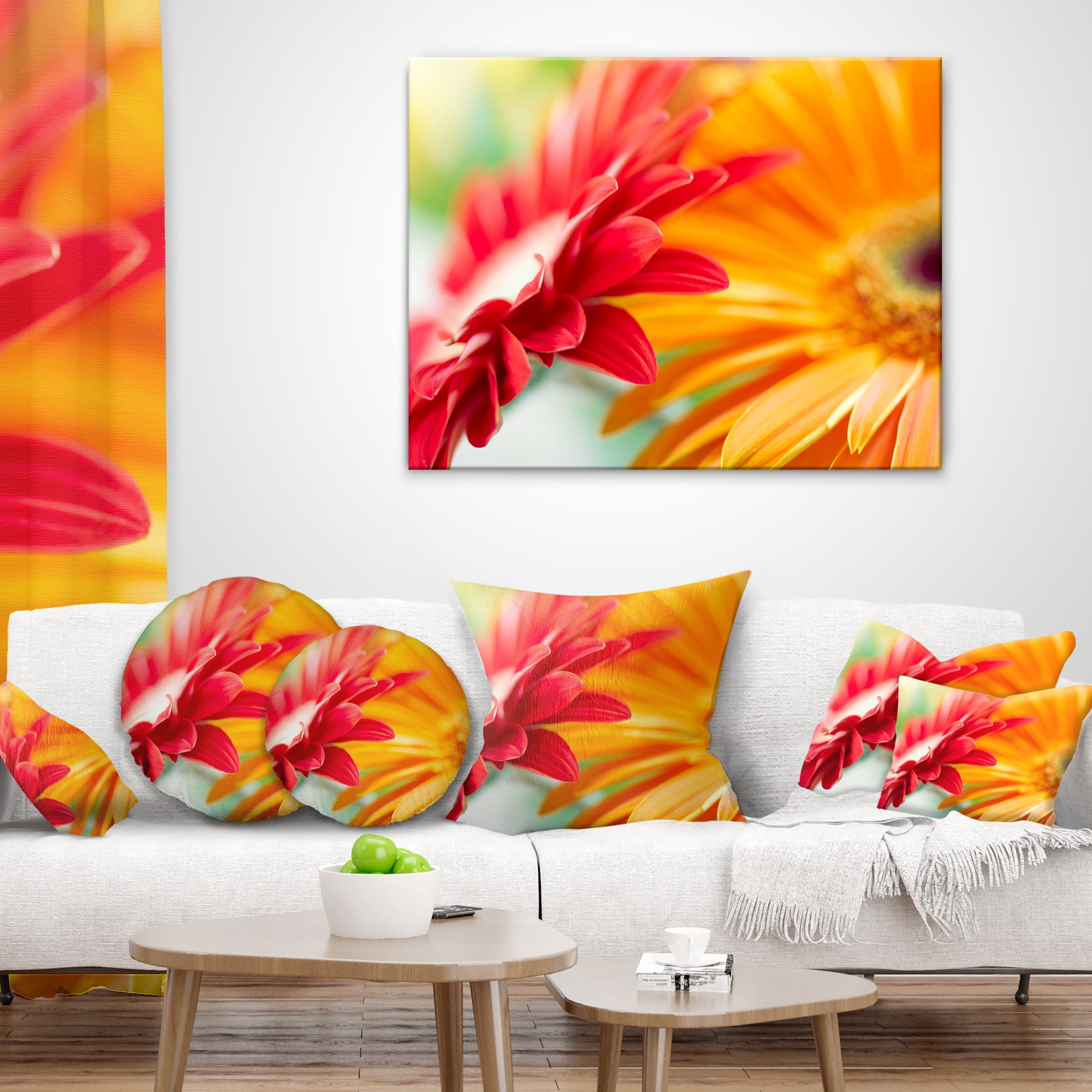 Designart Red and Yellow Daisy Flower - Floral Throw Pillow - 12x20