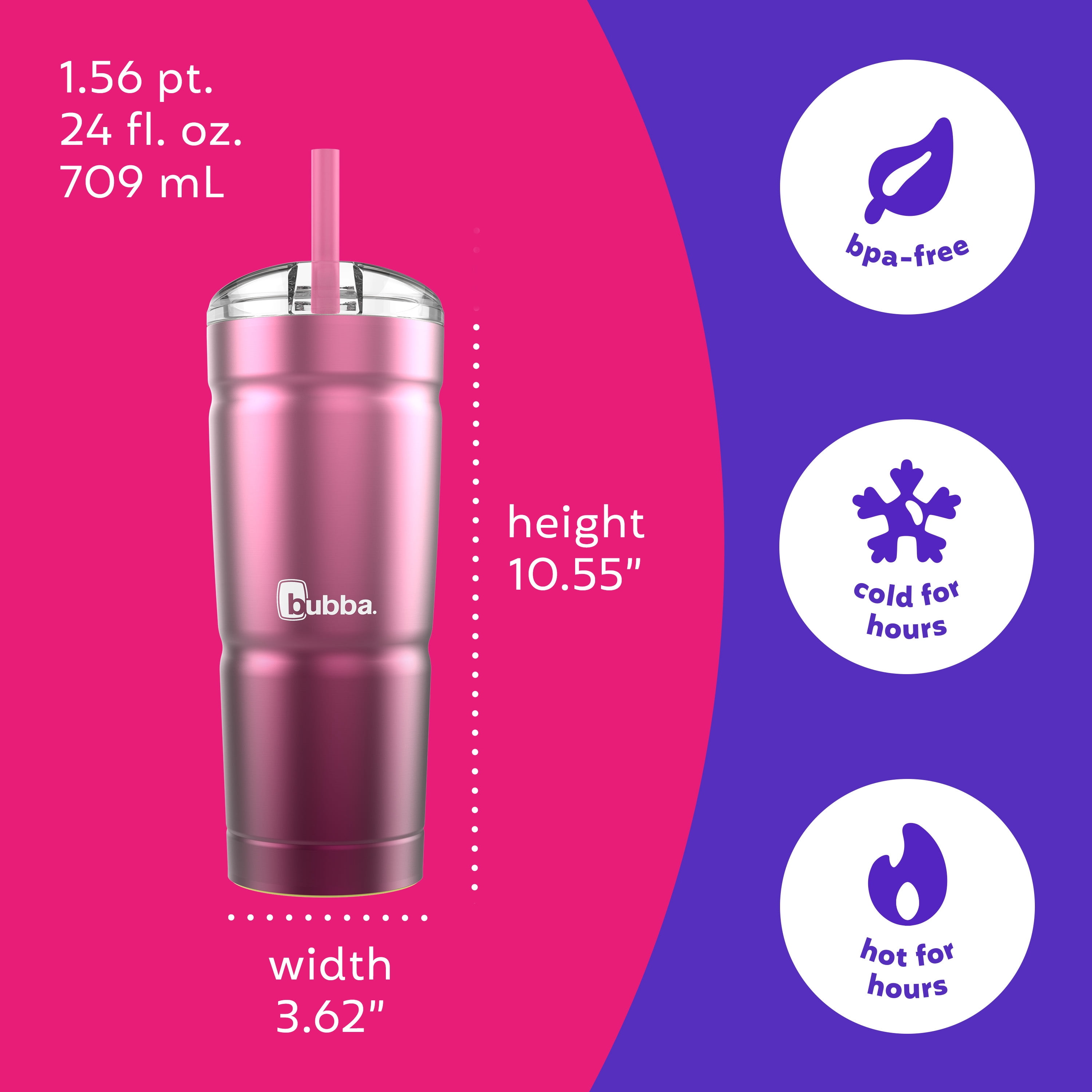 (2 pack) bubba Envy S Stainless Steel Tumbler with Straw, Pink Ombre, 24 fl oz.