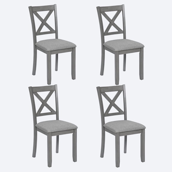 FFZ Set of 4 Wooden Dining Chairs with Padded Linen Seat and Rubber Wood Frame, 17 x 20 x 36 inch, Gray