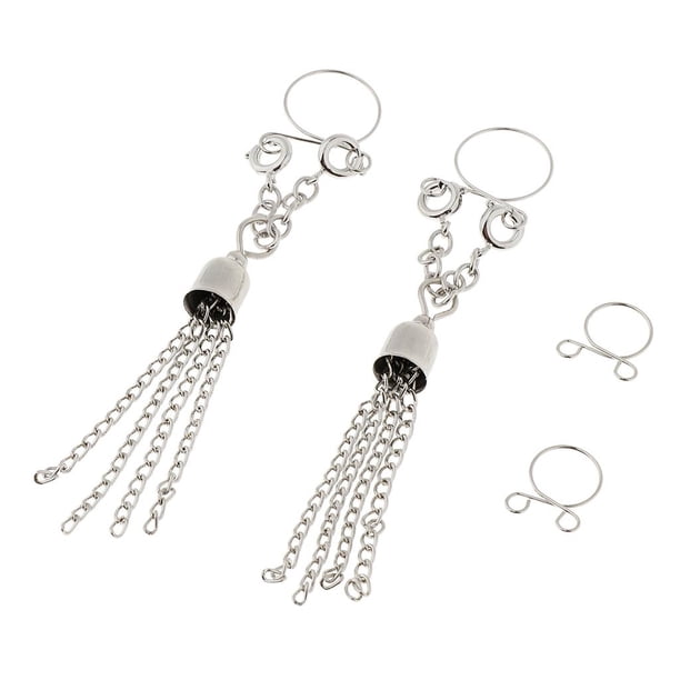 2 piezas de material acero inoxidable 316L anillos para pezones cuelgan joyas para pezones sin piercings Borla de plata Salvador Dali Nipplering no perforante