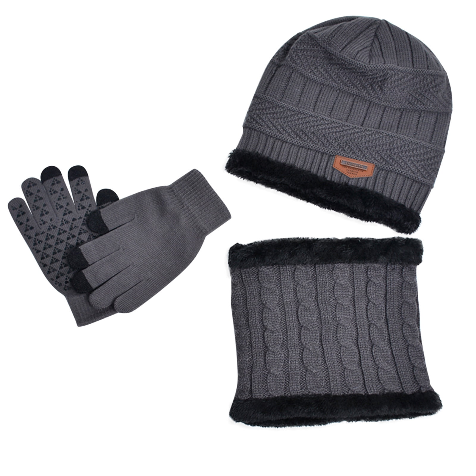 NAISIBABY Boys Girls Beanie Hat Scarf Gloves Set, Comfy Knit Thickening Outdoor Kids Winter Keep Warm 3 Pieces Set Gray Free Size