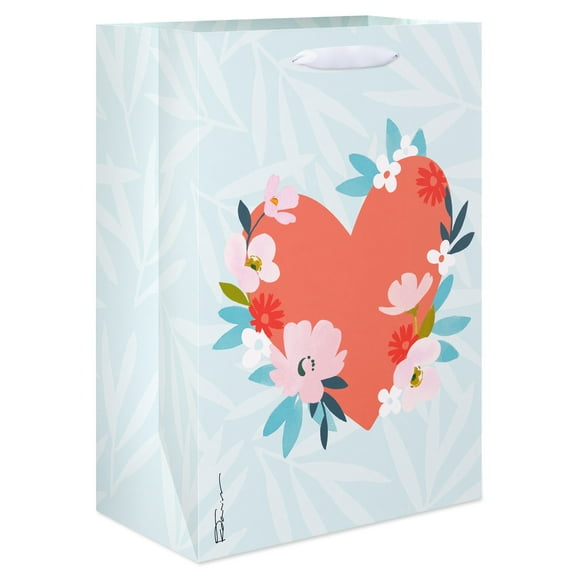 American Greetings Mother's Day 10" Medium Blue Gift Bag, Floral Heart Design (1-Count)