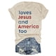 thumbnail image 2 of Camiseta patriótica para mujer del 4 de julio: estampado «Loves America Too», cuello redondo, top informal de verano - S-XXXL, 2 of 4