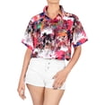 thumbnail image 4 of HAPPY BAY Hawaiian Shirts Womens Casual Summer Beach Party Short Sleeve Vacation Blouse Shirt TShirts Button up Dress Tops Tee Shirts Blouses for Women L Colorful Forest, Multicolor, 4 of 5