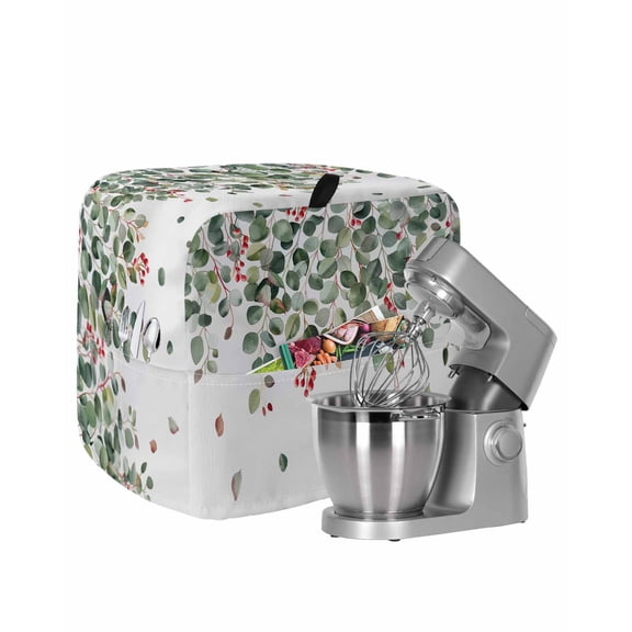 Green Botanical Stand Mixer Dust Cover with Storage Pocket & Handles,Watercolor Spring Eucalyptus Leaves Red Fits All Tilt Head & Bowl Lift Kitchen Appliance Cover Organizer Accessories,4.5-5 Quart