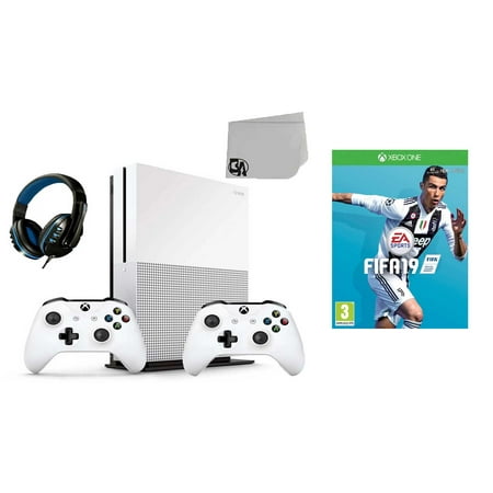 Microsoft Xbox One S 500GB Gaming Console White 2 Controller Included with FIFA 19 BOLT AXTION Bundle Used