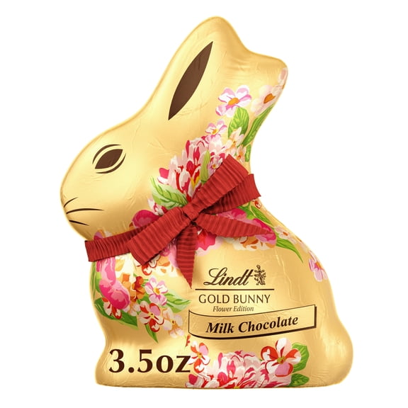 Lindt Gold Bunny, Milk Chocolate, Floral Easter Chocolate Candy Bunny, 3.5 oz, 1 Count