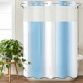 thumbnail image 3 of Sky Blue White No Hook Shower Curtain Waterproof, Bathroom Curtains with Snap in Liners and See Through Top Window, Gradient Vertical Stripes Minimalist Hotel Style Bathtub Curtains Shower 48"Wx72"L, 3 of 8