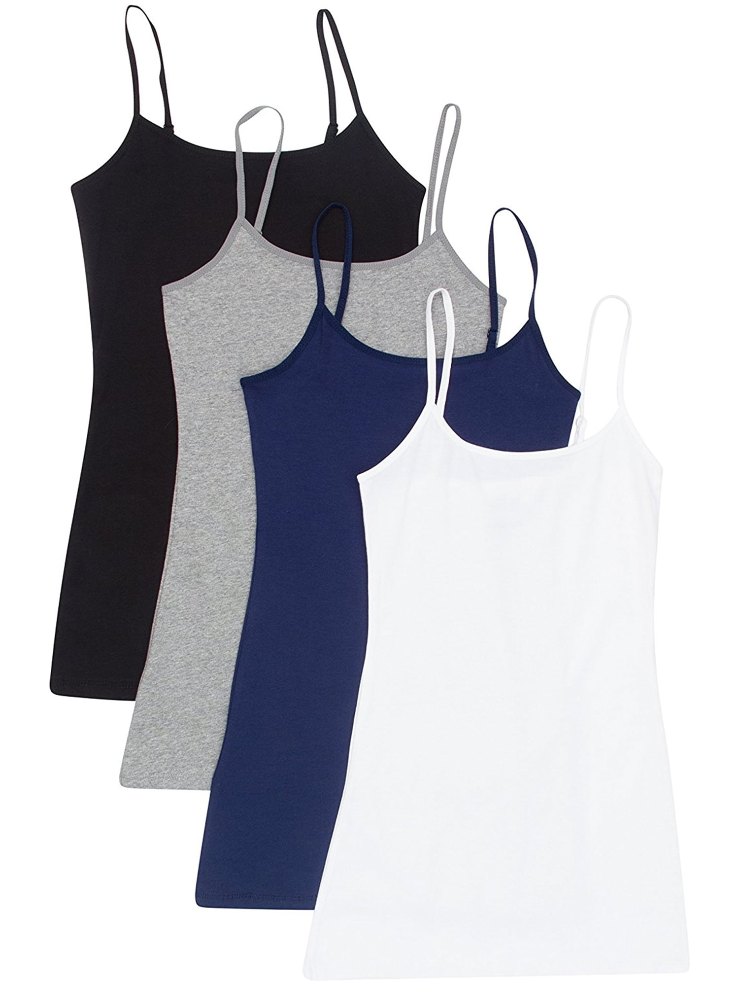 Essential Basic Women Value Pack Long Camisole Cami - White, Black ...