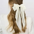 thumbnail image 2 of Holzlrgus Silky Satin Hair Bows 2 Pcs Big Hair Bows for Women Hair Ribbons Oversized Long Tail White Hair Bow Black Hair Bow Large Hair Ribbon Barrettes Metal Clips Bowknot Aesthetic Hair Accessories, 2 of 7