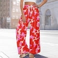 thumbnail image 7 of Palazzo Pants for Women 2026 Spring Summer Floral Print Elastic High Waist Wide Leg Loose Flowy Boho Beach Pants with Pockets, 7 of 7