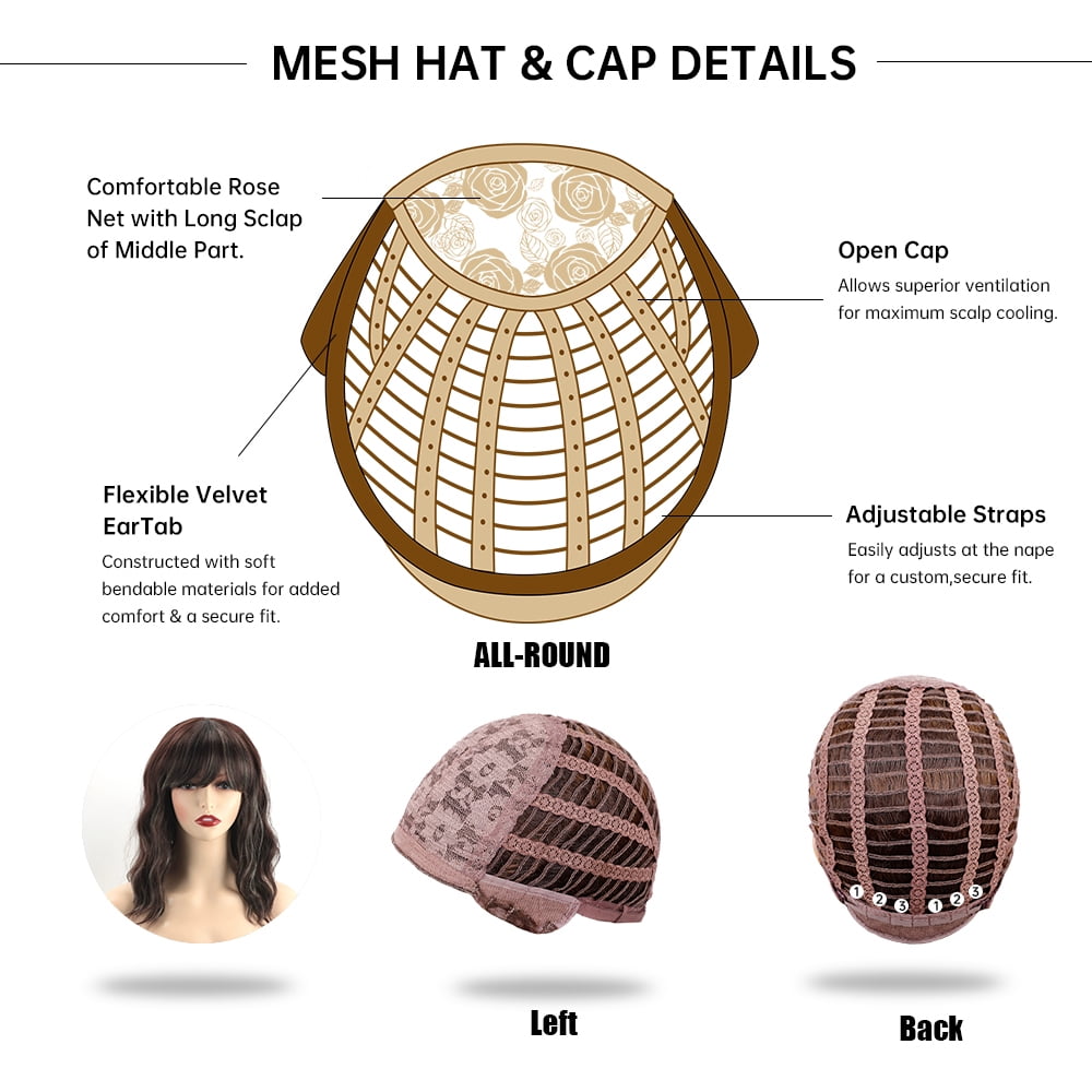 Dopi 14inch Curly Short Bob Lace Wigs Mesh for Black Women Human Hair Dark Brown Wavy Wigs with Bangs Natural for Black Women Party Daily Life Brown 14inch