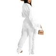 thumbnail image 4 of safuny Women's Casual Suit One Shoulder Neck Dressy Plus Size Suit For Girlfriend Wife Daughter Long Sleeve Solid Color Knitted Tassel Outfits Comfy Casual White S, 4 of 7