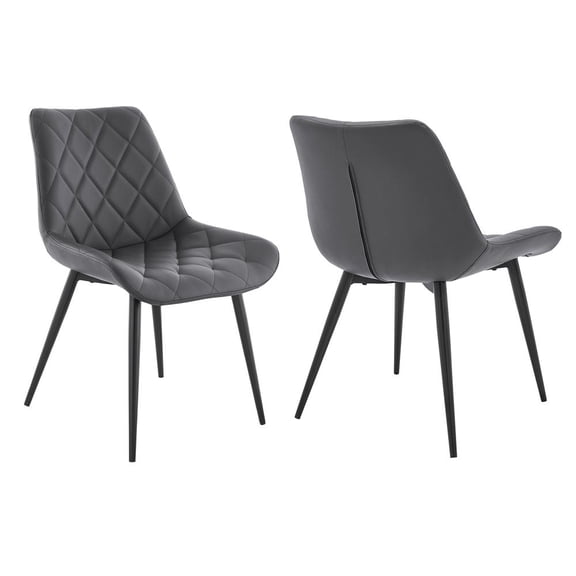Armen Living Loralie Gray Faux Leather and Black Metal Dining Chairs - Set of 2