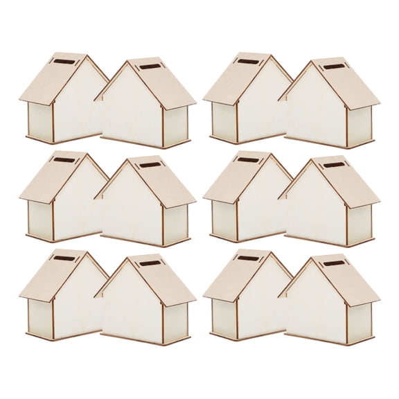 RENACLIPY 12Pcs Light Yellow Wooden House Money Bank Craft Kit for Painting and Saving
