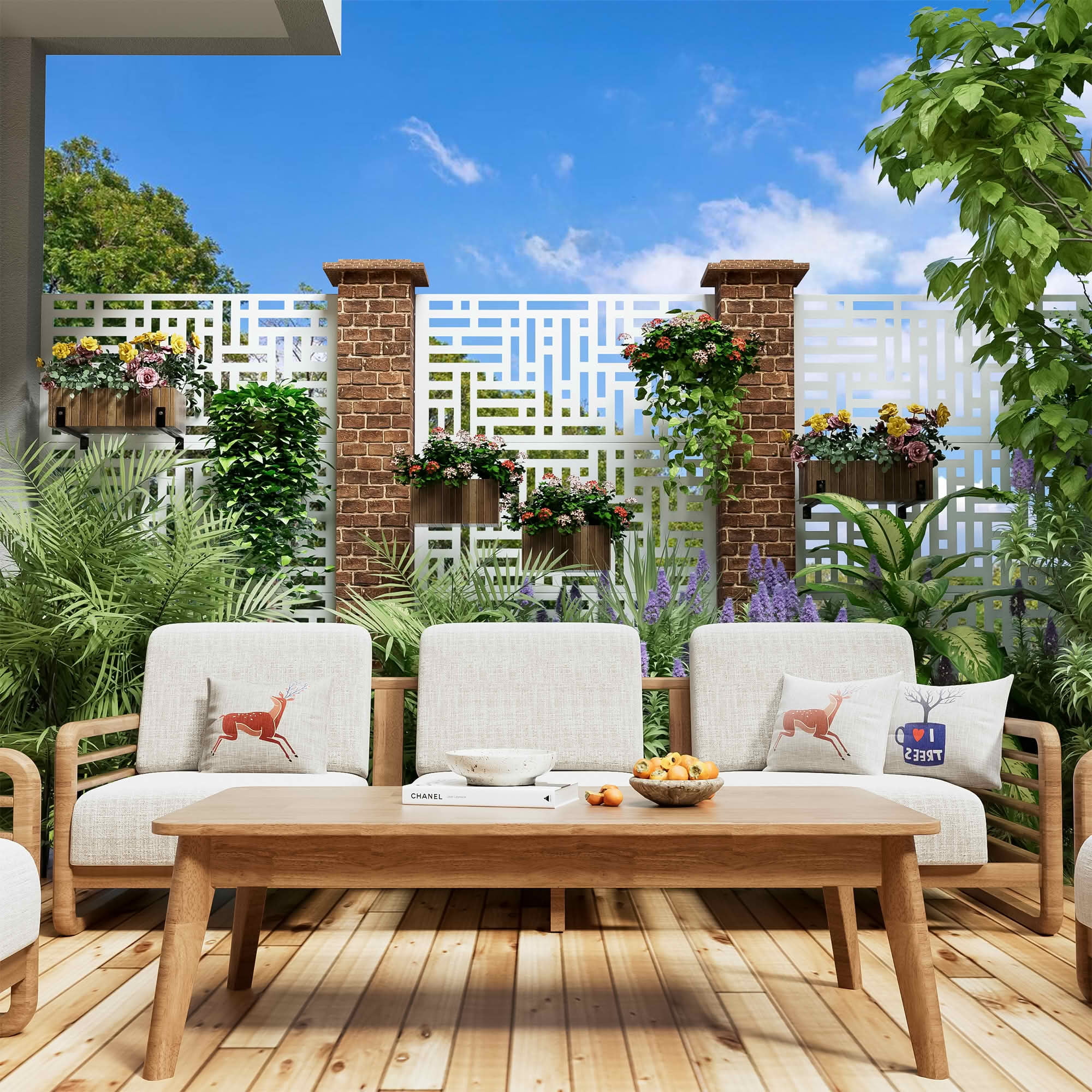MAYEERTY 72x47x16 Inch White Galvanized Steel Privacy Screen for Outdoor Garden