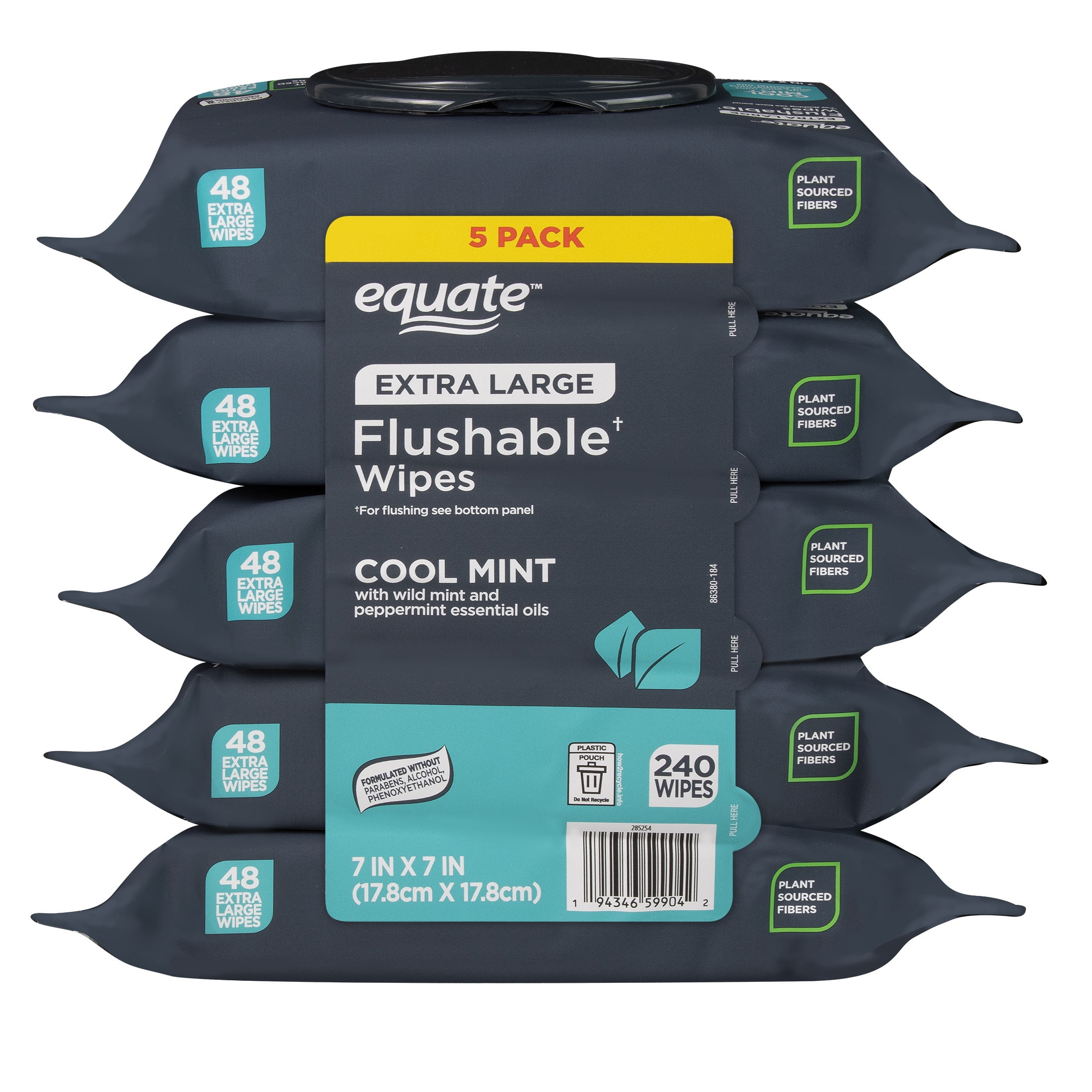 Equate Extra Large Flushable Wet Wipes, Mint, 240 Wipes (5 Pack)