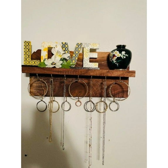 Stumps Custom Wood Efficiently Organize Your Space with a Multi-Purpose Jewelry Shelf & Key Organizer Length 16 Inches 2 Hangers & No hooks
