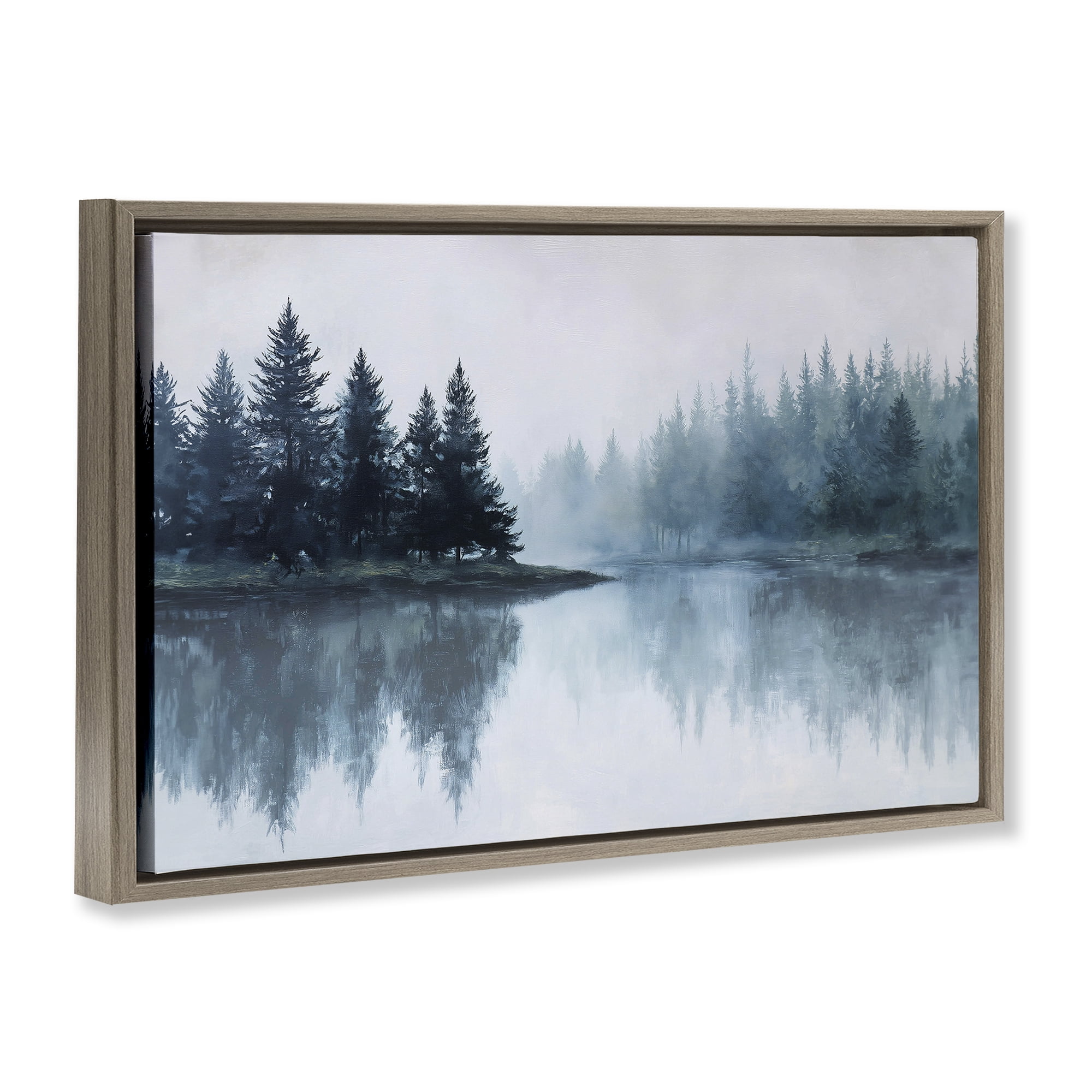 Stupell Industries Indigo Tree Reflections Brown Framed Floater Canvas Wall Art, design by Jacky Ngan