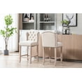 thumbnail image 3 of Guyou Modern Tufted Bar Stool Set of 2, 26" Counter Height Bar Stool with Back and Nailhead Trim, Linen Upholstered Solid Wood Kitchen Island Chair Barstools for Bar Restaurant Cafe Dining Room, Beige, 3 of 6