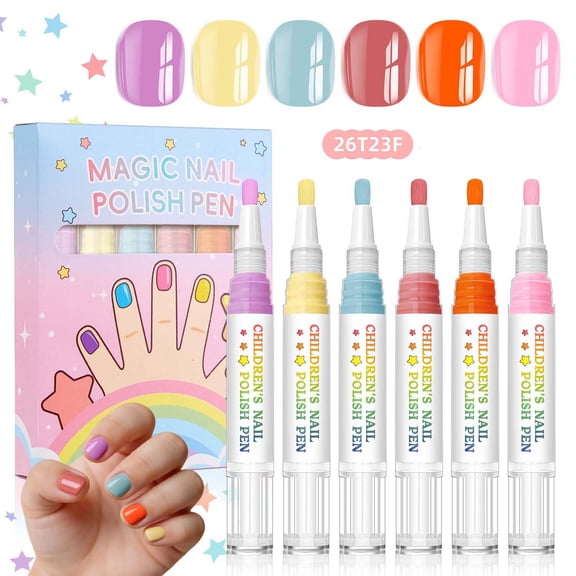 Nail Polish Pens Water-Based Peel-Off Color Set, Quick-Drying Nail Art Markers for DIY Manicures, 6 Count, 0.2 fl oz Each