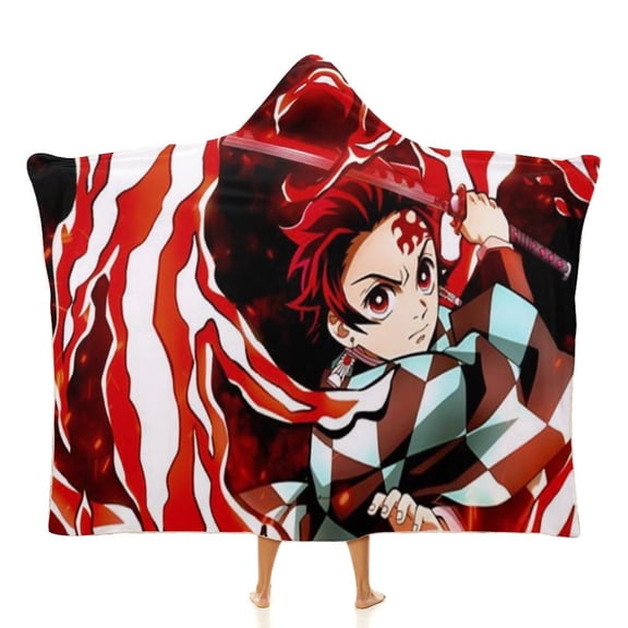 Demon Slayer Wearable Blanket Cloak Arctic Velvet Hooded Blanket Soft Fuzzy Hoodie Blanket Cape for Adults Kids 40"x50"