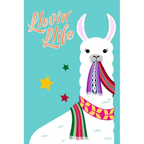 Llovin' Llife Llama, Blue (36x54 Giclee Gallery Art Print, Vivid Textured Wall Decor)