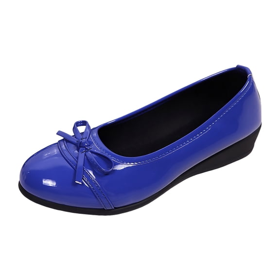 YLYL Women's Bow Ballet Shoes Patent Leather Almond Toe Wedge Heel Comfortable Lightweight Slip on Dress Shoes