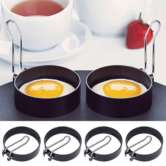 Hvxrjkn 4pcs 3.4inch Fried Egg Mold Non Stick Egg Rings,Circle Egg Shaper with Handle,Stainless Steel Egg Mold for Camping Indoor Sandwich Burger